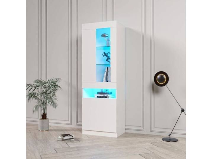 Vitrine LED 16 Couleurs RVB Blanc Meuble de Présentation Mural avec Rangement Intégré multicolore VITRINE