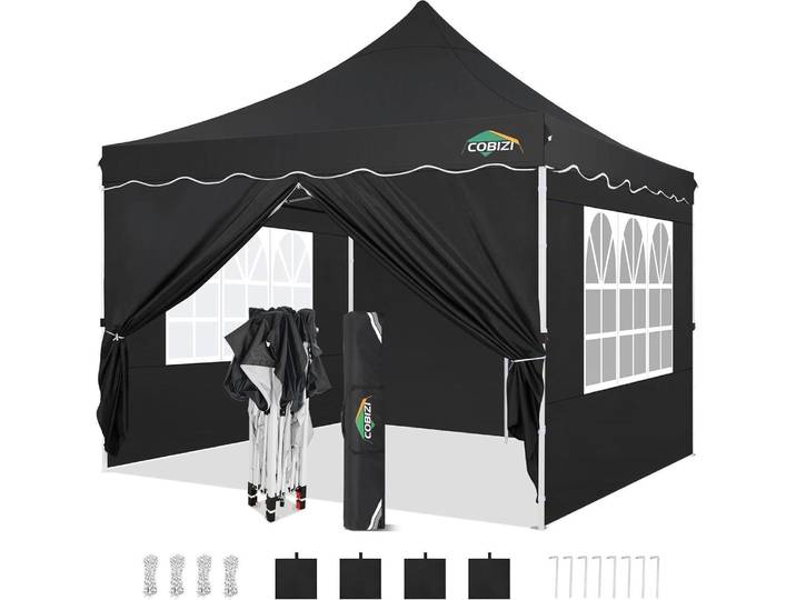 COBIZI Faltpavillon 3x3 Wasserdicht Stabil UV-Schutz 50+ Schwarz