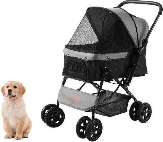 Famanu Hunde- und Katzenwagen mit umkehrbarem Handgriff - Schwarz/Grau