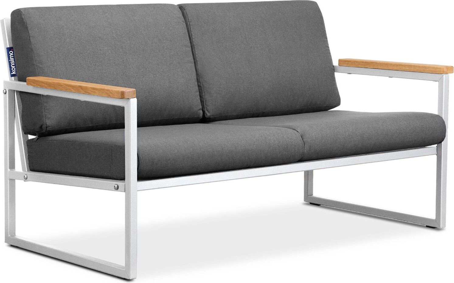 Konsimo Korrosionsbeständige Gartensofas ''TRIBO'', Weiß/Grau, Stahl/Schaumstoff/Stoff/Holz, Loft, 130x65x60cm