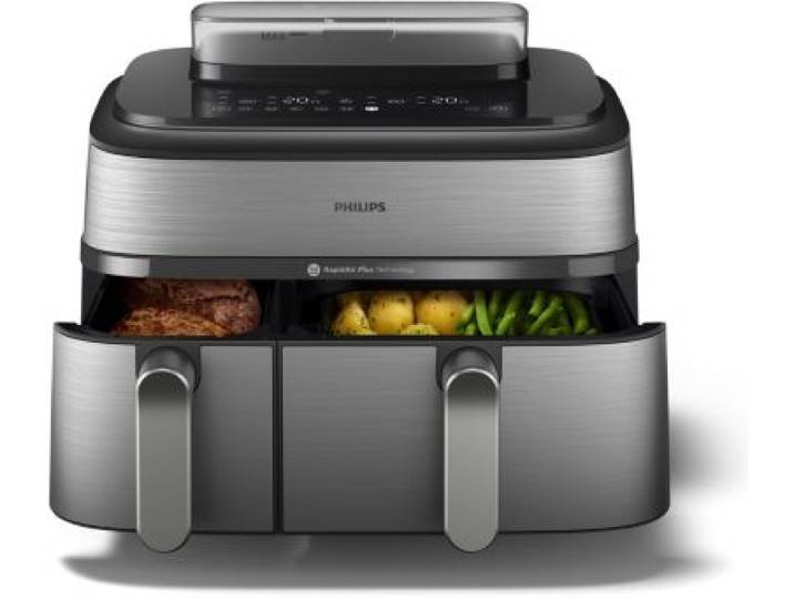Philips - Airfryer Na555/00 Friteuse Sans Huile Double Panier + Vapeur Métal, Série 5000 9l (3+6l)