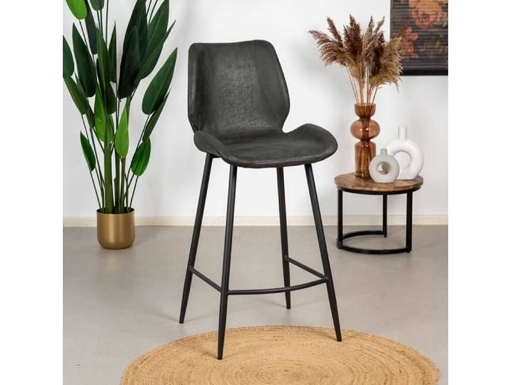 Tabouret de bar industriel Barrel cuir écologique noir 69 cm - Livin24 - Industriel - Loft