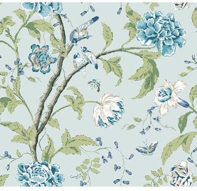 York Wallcoverings Teahouse Floral Light Blue Wallpaper