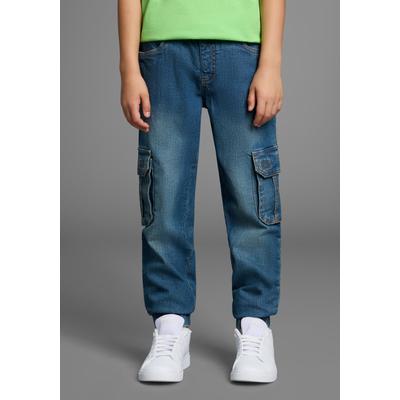 Cargojeans ARIZONA "Stretch-Jeans für Jungen", Jungen, Gr. 164, N-Gr, blau (blau denim), Denim/Jeans, Obermaterial: 98% Baumwolle, 2% Elasthan, Basic lang, Jeans, gerades Bein, mit Bindeband und Gummizug, normale Taille