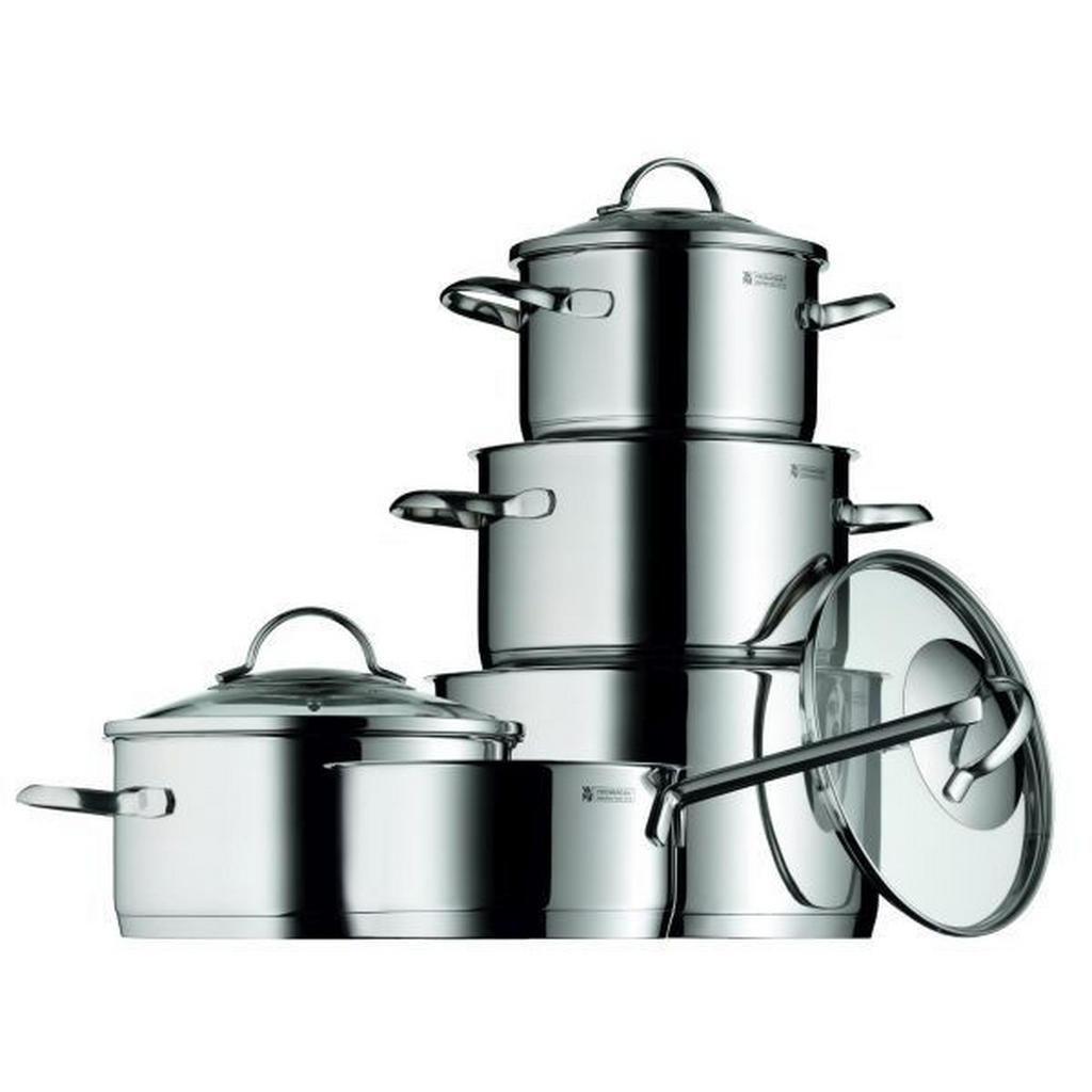 WMF Kochtopfset , Edelstahlfarben , Metall , 5-teilig , 16 cm,20 cm,16 cm , 1,9 l,3,3 l,5,7 l,2,5 l,1,7 l , backofengeeignet, kratzfest, rostfrei, breiter Schüttrand, hitzebeständig, geschmacksneutral, säurefest, TransTherm®-Allherdboden, optimale Wärmeverteilung , Kochgeschirr, Töpfe, Topfsets