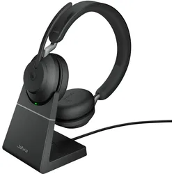 Jabra Evolve2 65 MS Stereo-Headset Schwarz, kabellos, Bluetooth, Link 390a Adapter, inkl. Ladestation, Microsoft Teams zertifiziert