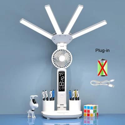 Inspired Finds Multifunction USB Charging 3 Color LED Desk Lamp With Fan And Clock fan Plug In