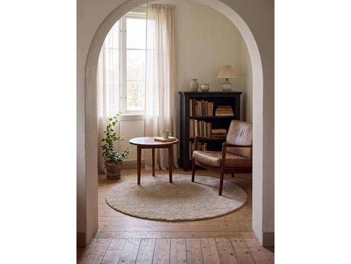 RugVista Comfy Kinderteppich, Ø 250 cm, Beige Moderne, Rund, Niedriger Stapel, Nur chemische Reinigung, Oeko-Tex 100, Ohne gefährliche Chemikalien, Kinderzimmer