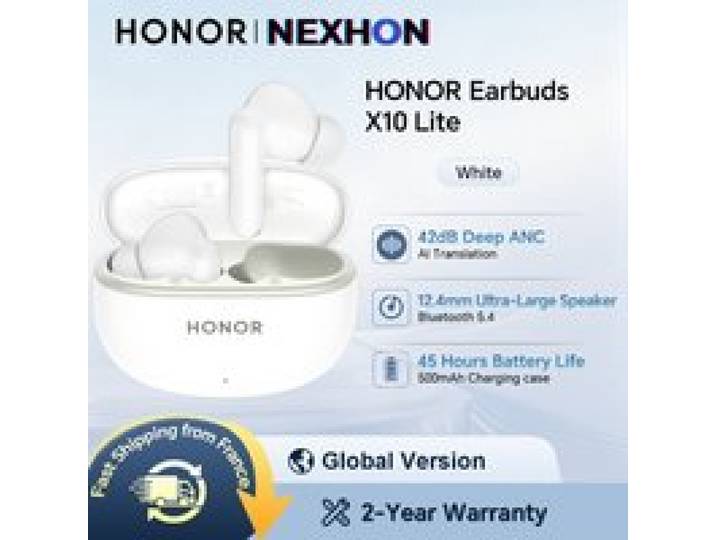 HONOR Earbuds X10 Lite, 45 uur batterijduur, 12,4 mm ultragrote speaker, 42dB diepe ANC, AI-vertaling, wit
