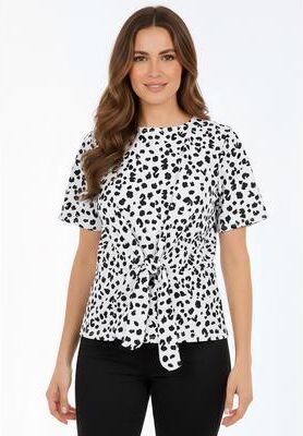 Plus Size Women's Stretch Crepe Tie Waist Top by Jessica London in White Cheetah Dot (Size S)