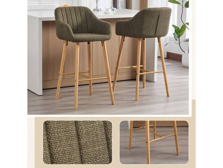 Lot de deux tabourets de bar 104*59 5*55 cm avec dossier haut - tabourets de cuisine - tabourets de bar - tabourets en lin - vert