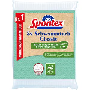 Spontex Spültuch Schwammtuch Classic PEFC, 18 x 25 cm, aus Baumwolle, farbig sortiert, waschbar, 5 Stück