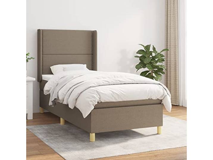 RJPLMFV Lattenrost mit Matratze, Taupe, 90 x 200 cm, Stoff Verstellbarer Kopf, Taschenfedern, mittlere Festigkeit, langlebig, bequem