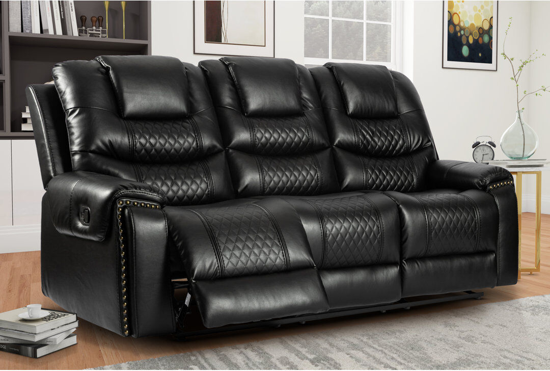 ClassicLiving Pauling Manual Recliner Sofa Black Faux Leather 3