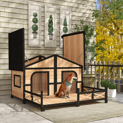Lush Living Finds Wooden Elevated Backyard Dog House Kit, All Weather Rustic Log Cabin Outdoor Pet Shelter For Small & Large Dogs Wooden Elevated Backyard Dog House Kit, All Weather Rustic Log Cabin Outdoor Pet Shelter For Small & Large Dogs