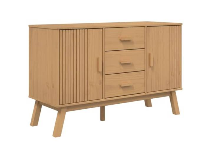 LASWWQMRF Sideboard Olden Braun 114x43x73,5 cm Massivholz Kiefer Kompakte Kommode aus Kiefernholz mit 3 Schubladen und 2 Türen für Wohnzimmer, Flur und Schlafzimmer mit Standfüßen.