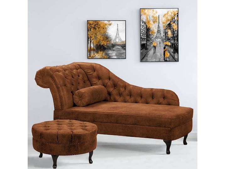 Polsterhocker Dale 80 x 80 x 45cm Braun Microfaser Rica: Cognac
