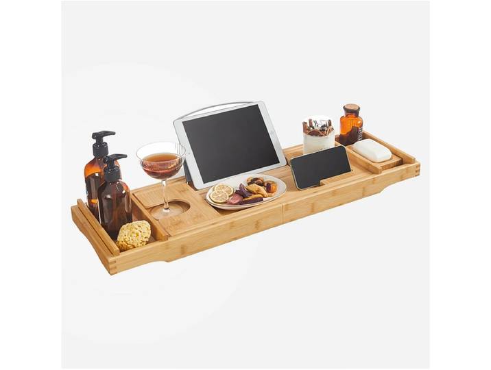 SONGMICS Badewannenablage natürliches holz