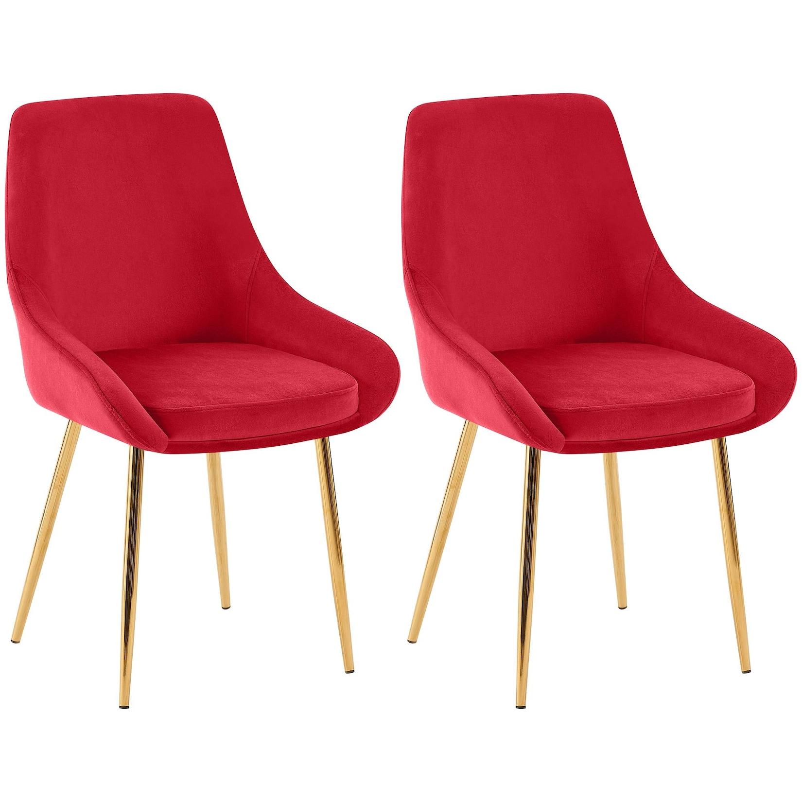 CLP 2er Set Esszimmerstuhl Elmira Samt gold - Farbe: rot, Gestellmaterial: Metall gold