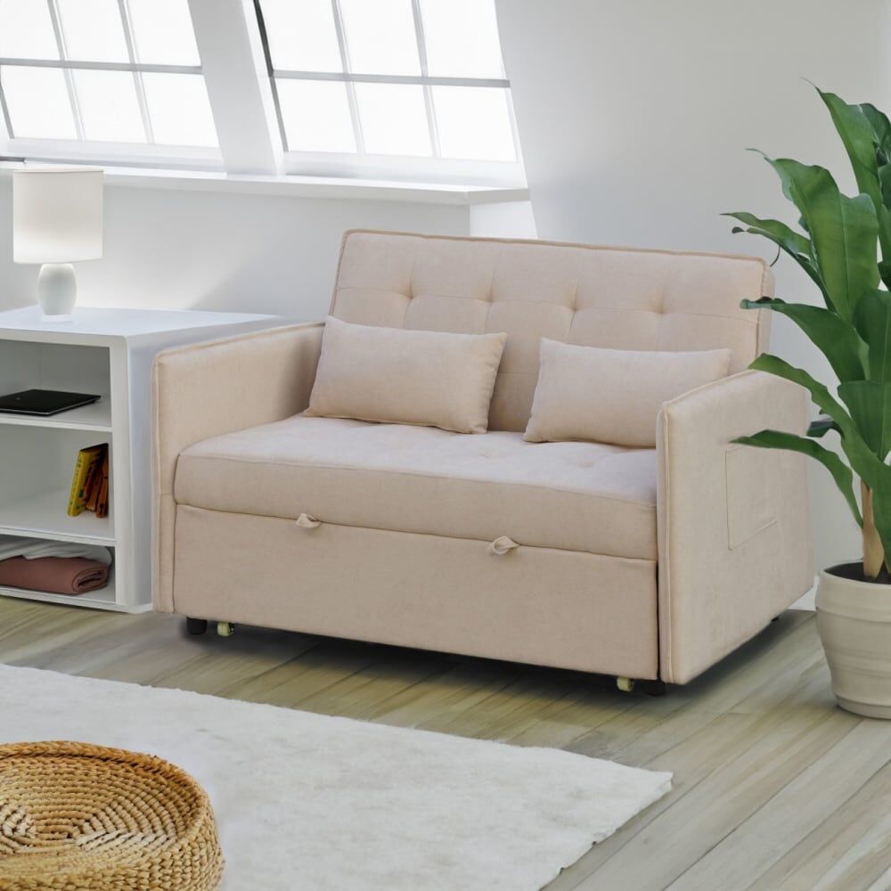 duehome Sofá cama de 2 plazas 135 cm microfibra beige