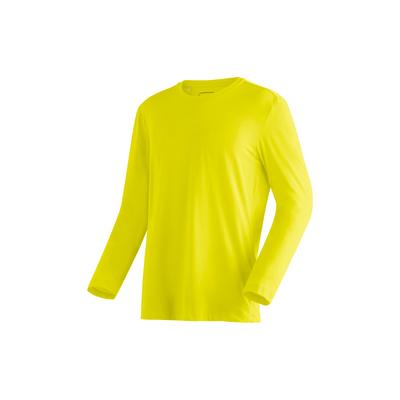 Langarmshirt MAIER SPORTS "Long Sleeve Jersey M", Herren, Gr. S, gelb (grüngelb), 50% Baumwolle, 50% Polyester, Rundhals, Shirts Langarmshirt, Herren Shirt langarm, leichtes Funktionsshirt, Rundhals, Reg. Fit