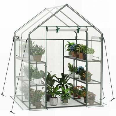 Costway 56 x 56 x 77 Inch Walk-in Greenhouse with Observation Windows-White