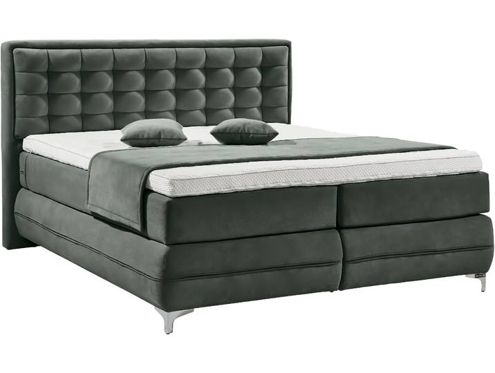 Boxspringbett MUSTERRING Dubai , schwarz (d 520 anthrazit), B:197cm L:214cm, Komplettbetten, Boxspringbett, Winkelfuss in Chrom, 3 Härtegrade, Kopfteil in Kassettensteppung