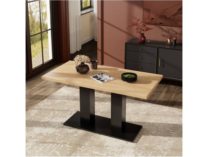 ULEVR Table à manger extensible rectangulaire 140/180 x 70 cm MDF plateau épais naturel 6-8 personnes