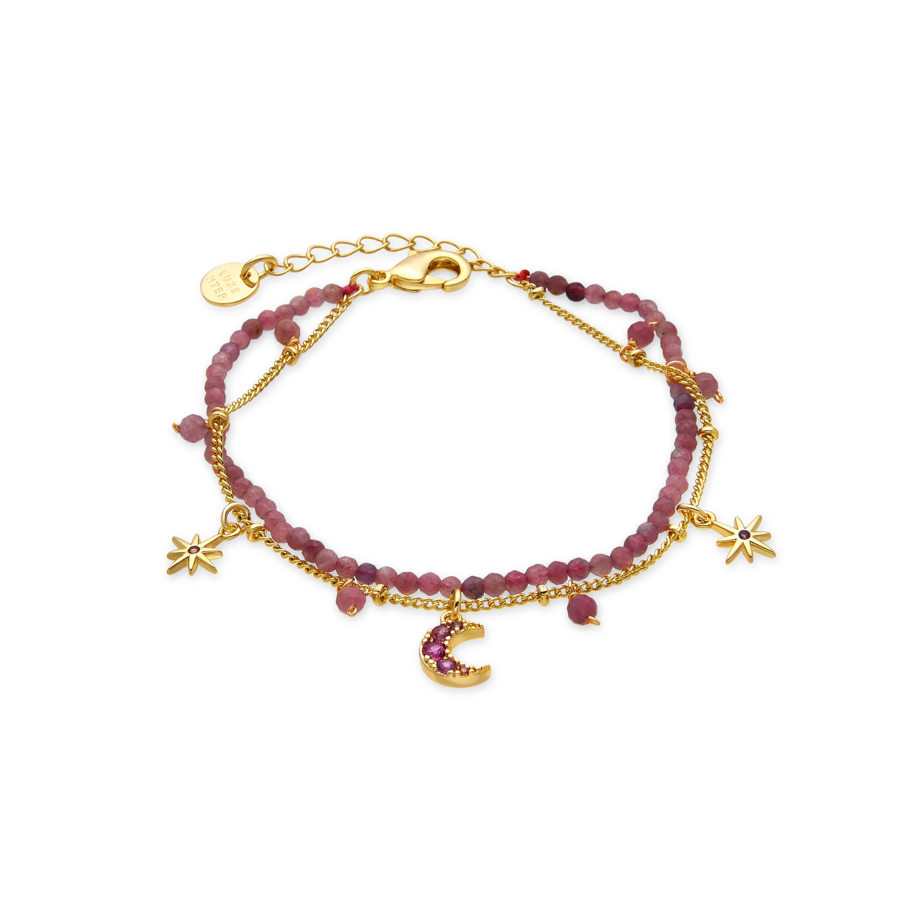 Luxenter Armband mit rosafarbenem Kristall, 18k vergoldet - Ethal