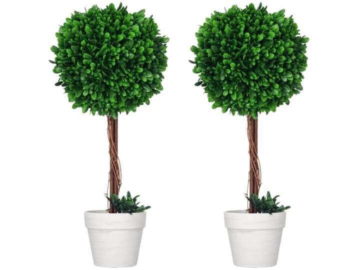 HOMCOM 2er-Set Künstlicher Buchsbaum groß 60 cm Kunstpflanze UV-beständig