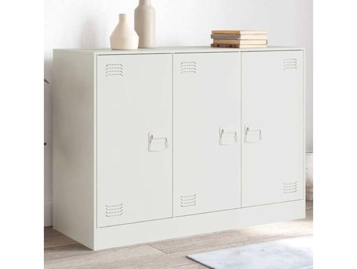 RJPLMFV Anrichte, weiß, 99 x 39 x 73 cm, Stahl Aufbewahrung mit 3 Griffen, einfache Reinigung, Wandmontage erforderlich