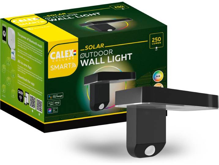 Calex Smart Outdoor Solar Buitenlamp - Slimme Wandlamp - RGB en Warm Wit - Zwart