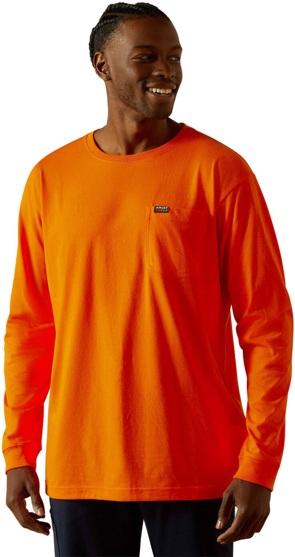 Men's Rebar Cotton Strong Standard Pocket T-Shirt in Safety Orange, Size: L-T by Ariat