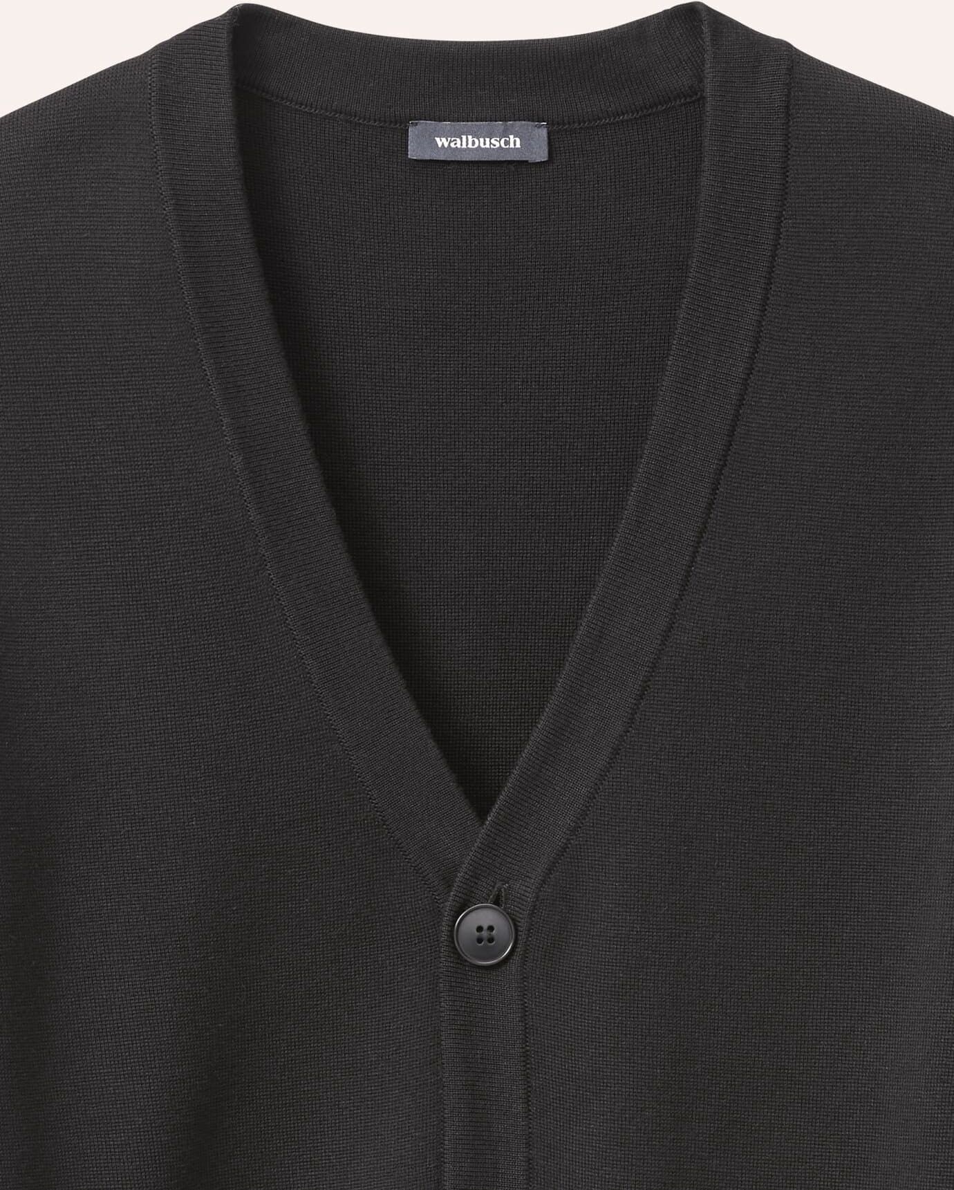 Walbusch Milano Cardigan mit Baumwolle, noch offen: Größenlauf, Farbe Schwarz, 54, elastische Baumwollmischung moderner Milano-Strick Herren