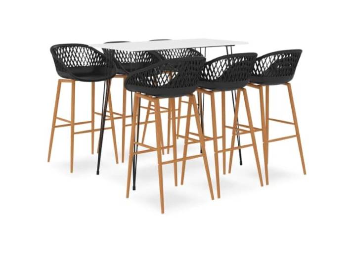FMPGJLYH 7-tlg. Bar-Set, Bartisch & 6 Barhocker, MDF-Platte, Weiß Schwarz Modernes Design, Robuster Metallrahmen, Für Wohnraum & Restaurant