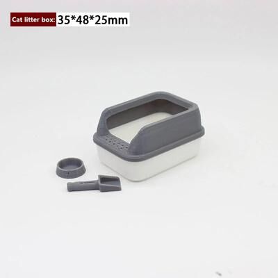 Inspire Select 3pcs Mini Dollhouse Cat Litter Box Set Miniature Pet Supplies With Shovel Accessories gray