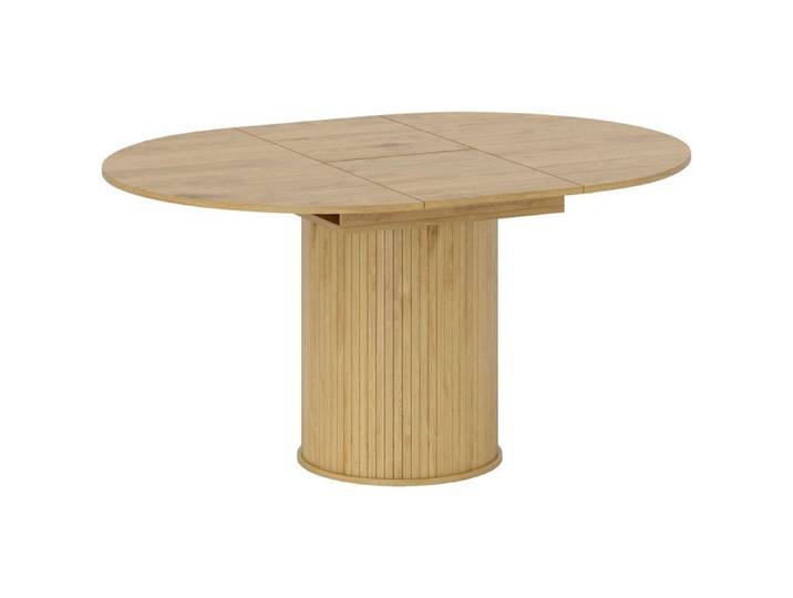 LIA Table extensible pour 6 à 8 personnes de ronde à ovale avec base sur pied en bois et acier couleur bois