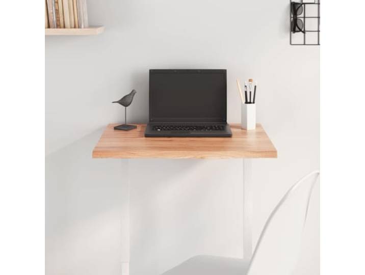 PTUGUOF Tischplatte Hellbraun 60x50x2 cm Massivholz Eiche Behandelt Naturkante, Handgefertigt, Vielseitig Kombinierbar, Sofort Einsatzbereit