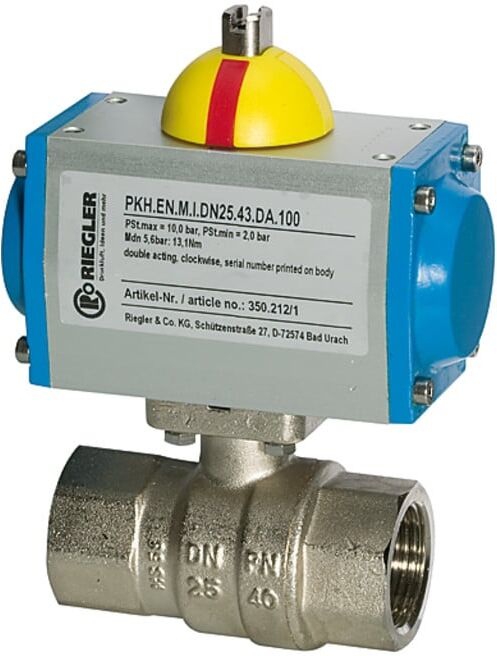 Riegler Robinet à boisseau sphérique en laiton, entraînement pneumatique double effet, Rp1/2 L=133 (350.210)