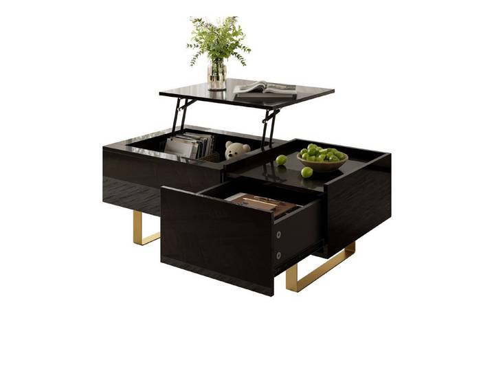 ibettertec Couchtisch Höhenverstellbarer Couchtisch, Stauraum-Couchtisch (Set), aus MDF mit Hochglanzoberfläche, Couchtisch