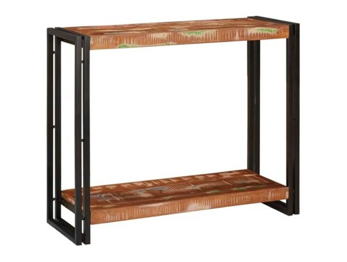 Foknhdi Konsolentisch 90x33x75 cm Massivholz Metall Beistelltisch Flur Schmaler Ablagetisch aus Altholz und Metall mit Fach für Flur, Foyer und Wohnzimmer. Belastbar bis 75 kg für Dekoration.