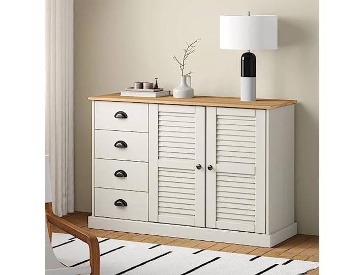 HEFZGDB Stilvolles Sideboard mit Schubladen für mehr Stauraum aus Kiefer Massivholz, kompaktes Buffet oder Kommode mit Metallgriffen, vielseitiges Sideboard als Buffet oder Kommode,