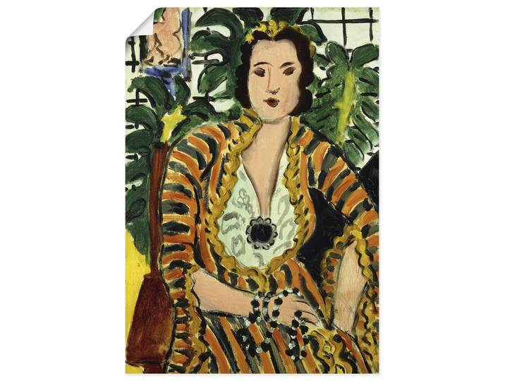Wandbild ARTLAND Dame mit blauem Schmuckstück. 1937 , orange (farbe bild(er): farbig), B:90cm H:130cm, Papier, Bilder, Wandbild, als Alubild, Leinwandbild, Poster, Wandaufkleber in verschied. Grössen