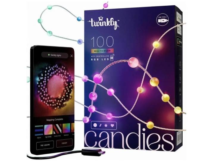 Twinkly Candies – 100 lumières LED RGB en forme de perle. Câble vert. USB-C