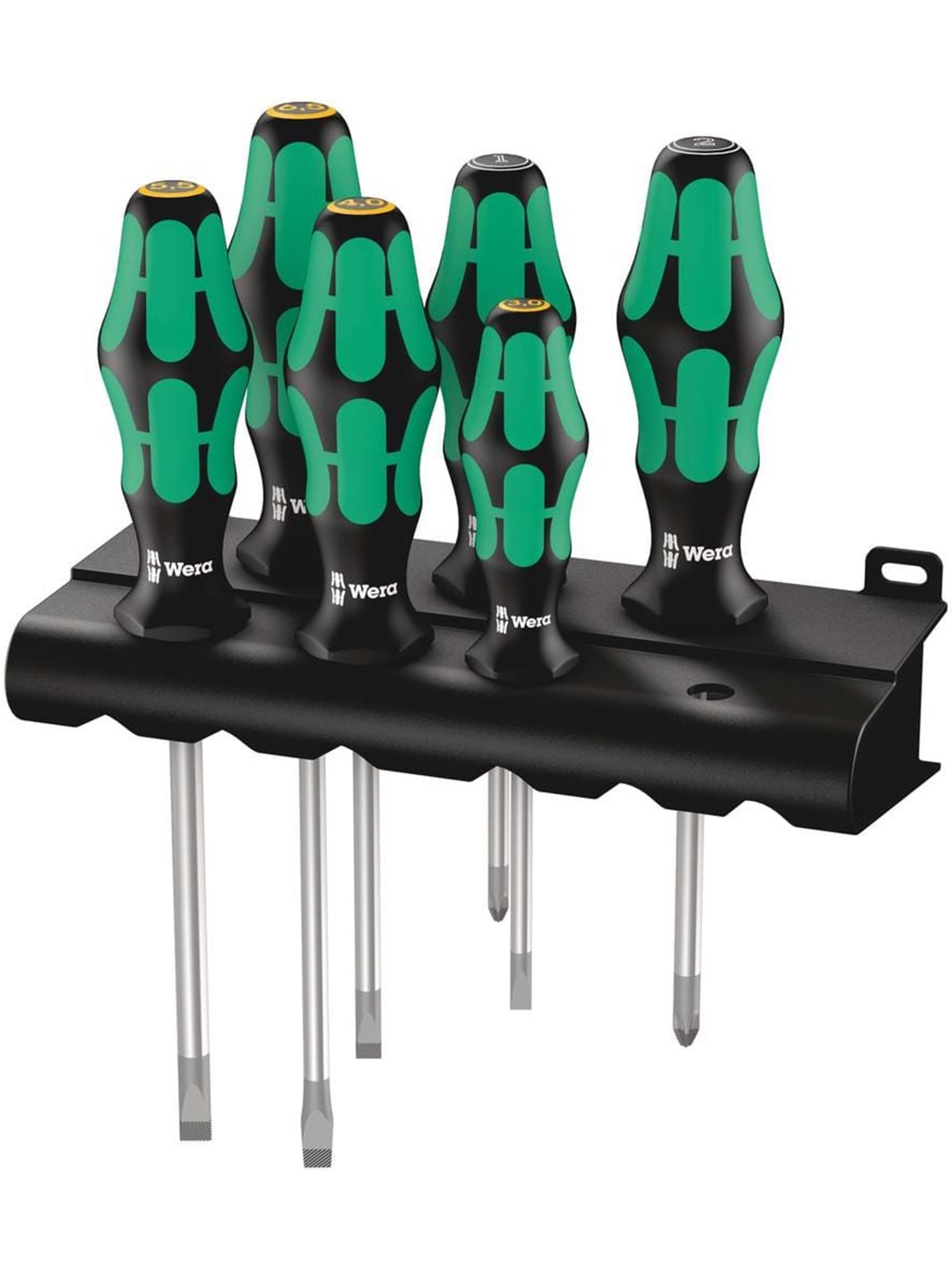 Wera 334/355/6 Rack Schraubendrehersatz Kraftform Plus Lasertip + Rack, 6-teilig