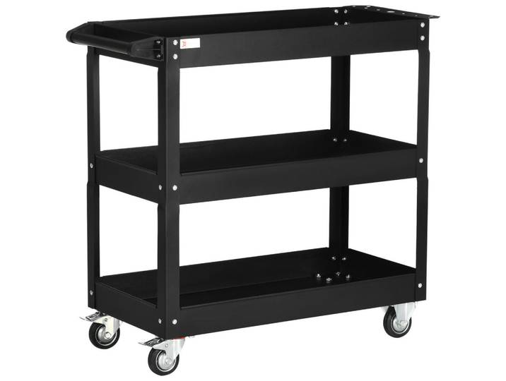 Durhand Werkstattwagen Stahl Schwarz, Metall, 35.3x76x83 cm, Gartenzubehör