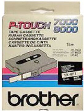 Brother TX-M11 fita laminada texto preto mate sobre transparente 6mm