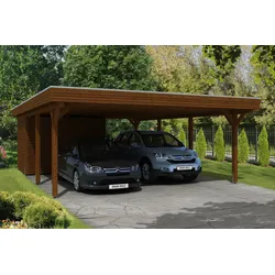 Skan Holz Spessart Doppelcarport mit Abstellraum Gr.2 611x846cm nussbaum Holzcarport