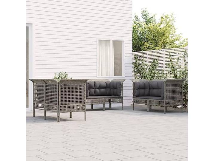 Résine tressée imperméable Ensemble café terrasse Gris 42 pièces Salon de jardin 6 pcs avec coussins Gris Résine tressée Canapé d'angle modulaire Ensemble terrasse extérieur 6 places