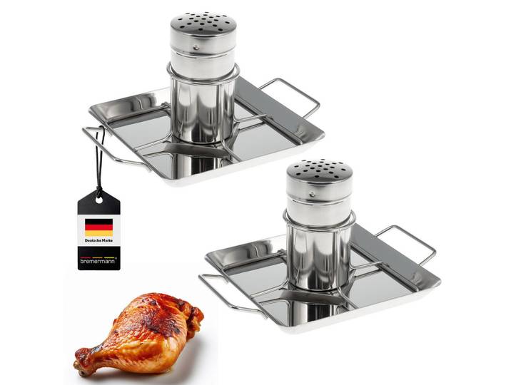 bremermann Hähnchenbräter 2er-Set, silber, Edelstahl, Edelstahlfarben, Metall, 24.5x13.5x18.5 cm, Grills, Grillzubehör